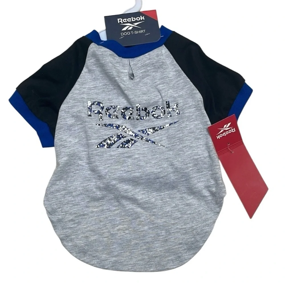 ❤️ 🆕 REEBOK DOG Gray and Black Tee with Blue Accents